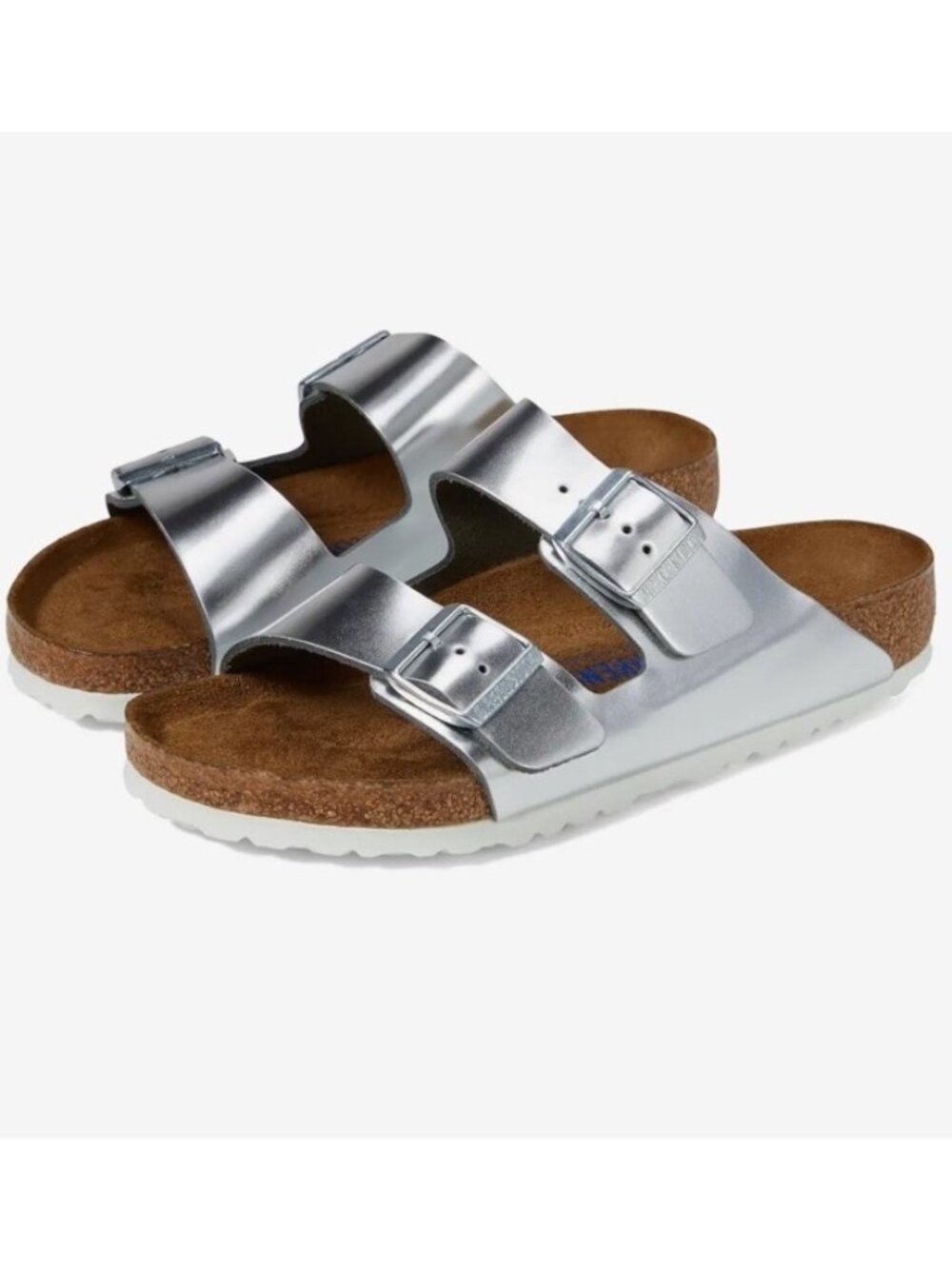 Women's Birkenstock Arizona Silver Birko-Flor Soft Footbed Size 38 Narrow US 7